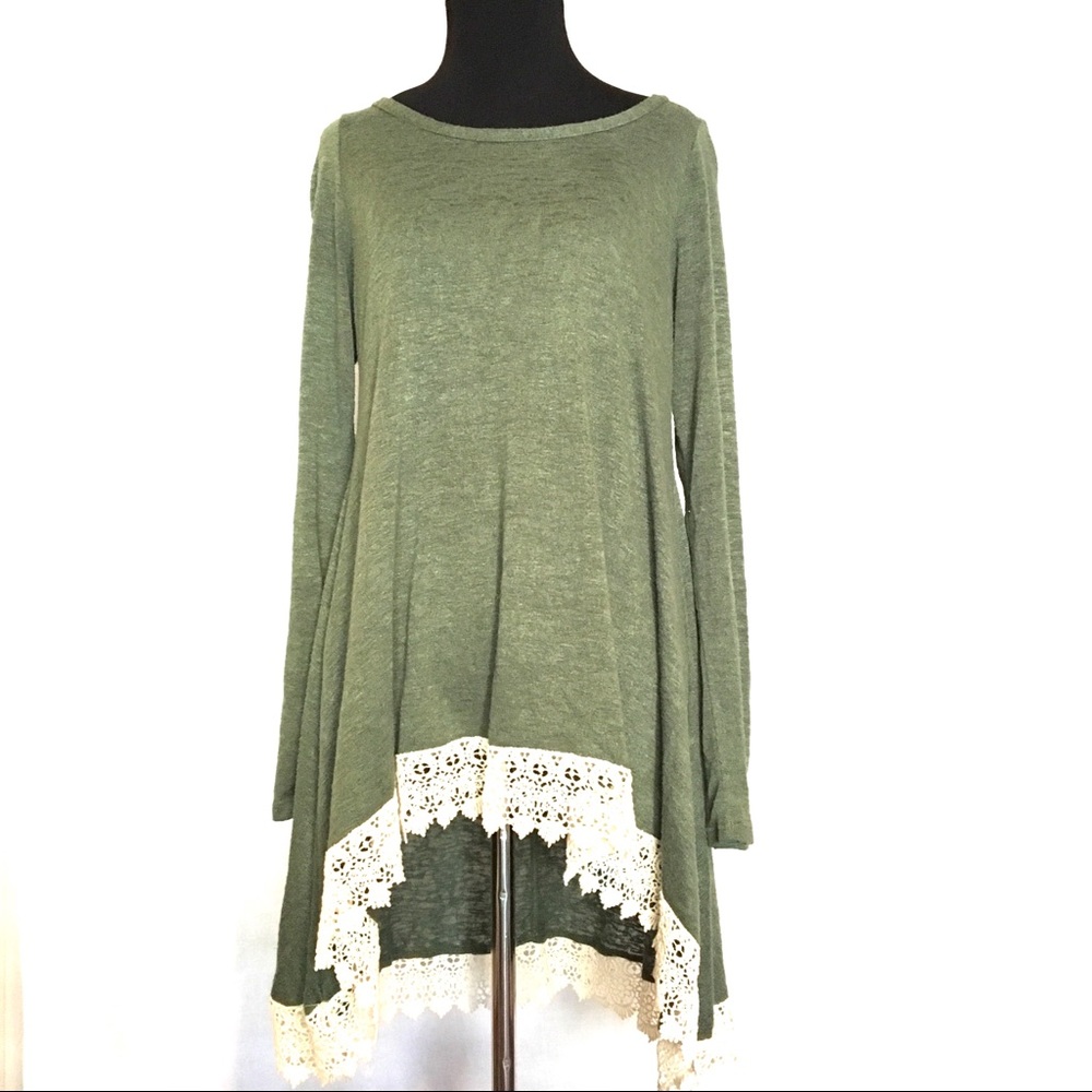 Peoples Project LA Green Long Shirt With Lace